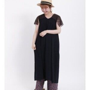 Samansa Mos2 Cotton Midi Dress OS Black Brown Lace Japanese Dolly Kei